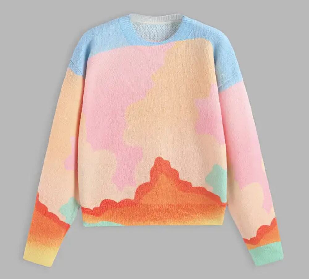 Davi & Dani Multicolor Knit Pastel Long Sleeve Flame Sweater Size Small